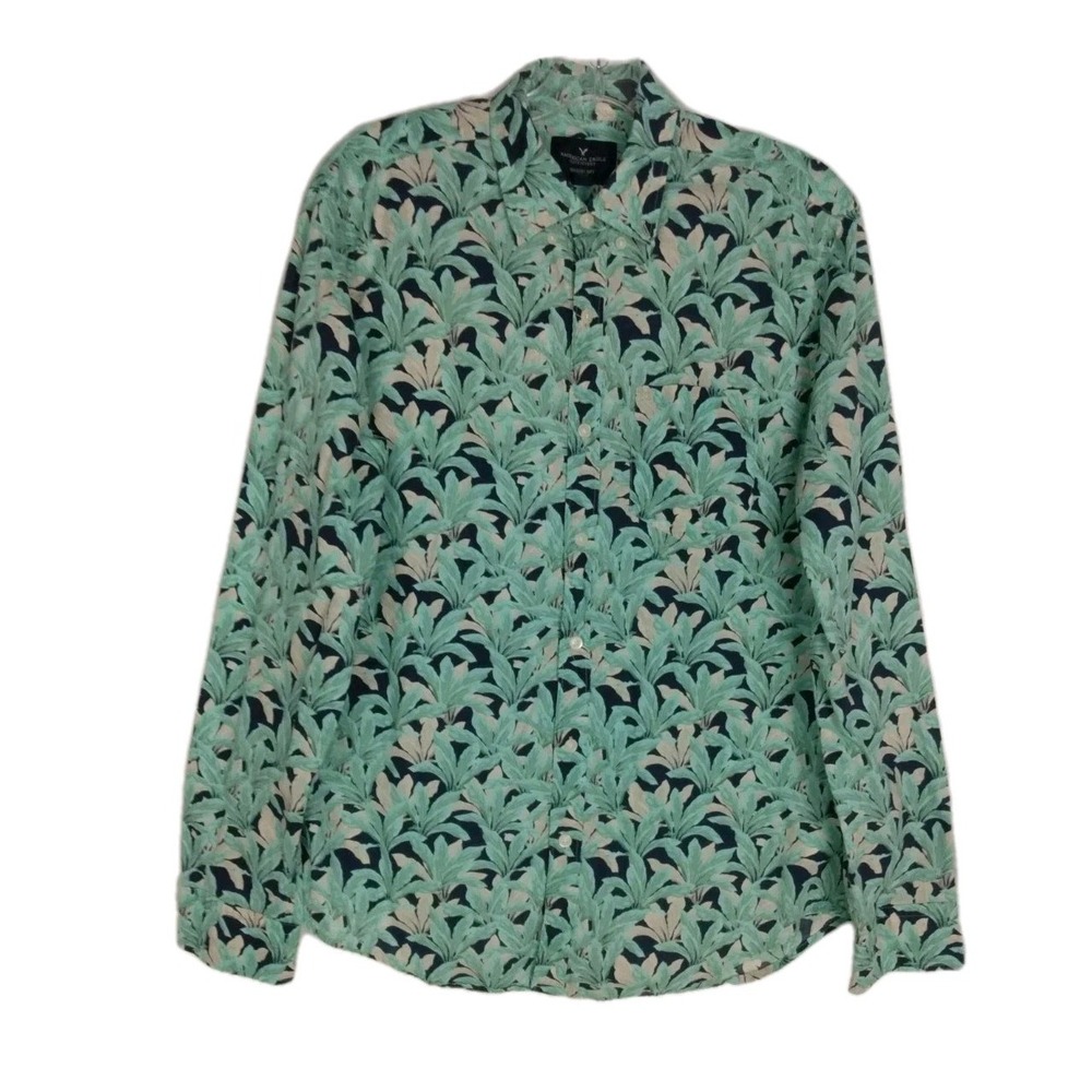 American Eagle Mens size M Classic Fit Button Shirt Seriously Soft Green Floral